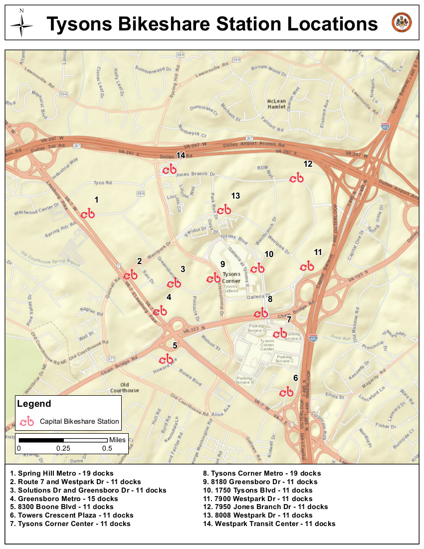 Tysons Bikeshare Station Map as of October 2016